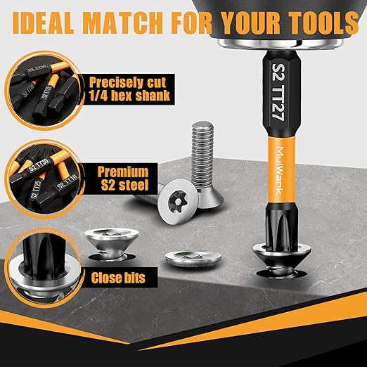 MulWark Torx Security Bit Set, 27 Pieces (T5?밫T40) ??Precision Tamper-Proof Star Bits with Smooth Edges, 1/4" Hex Shank, and Magnetic Holder ??Christmas Gift for DIY & Repair Projects