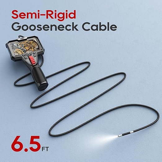 TOPDC Two-Way Articulating Borescope Camera with Light, Industrial Endoscope with 0.24in Articulating Snake Camera, 1920P HD Video Inspection Scope for Automotive & Aircraft Mechanics, 6.5ft