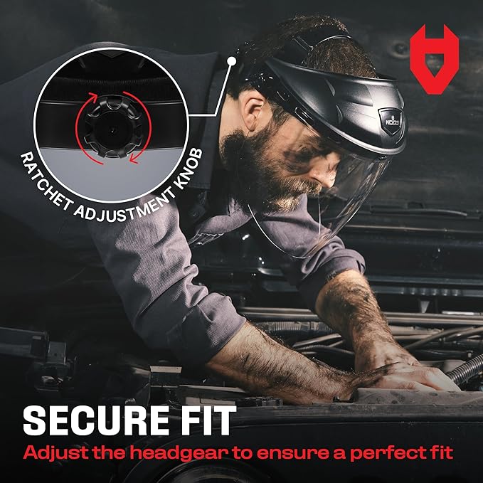 NoCry Premium Safety Face Shield for Grinding and Cutting ??Clear Anti-Fog, Impact Resistant Visor and Adjustable Headgear ??ANSI Z87.1 Certified for Industrial Use ??Washable Sweatbands Included