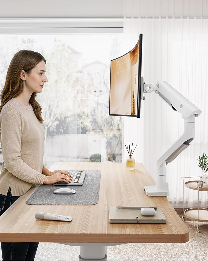 monTEK Sleek Aluminum Monitor Arm for 17??7??Ultrawide Screens up to 59.4 lbs, USB 3.0 A/C, Heavy Duty Single Monitor Arm Desk Mount, Pneumatic Lift, Quick-Release Plate, Clamp/Grommet, VESA 100x100