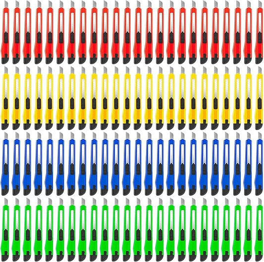 DIYSELF 96-Pack Box Cutters ??Premium Utility Knives for Home, Office, Warehouse ??Retractable Razor Blades for Cardboard, Boxes, and Cartons (4 Vibrant Colors)
