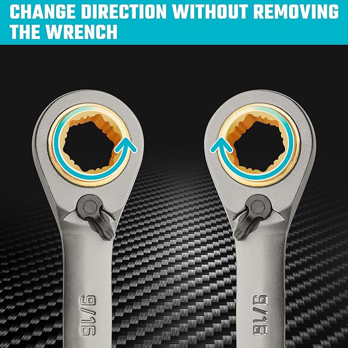 DURATECH Anti-slip 4-in-1 Reversible Ratcheting Box Wrench Set, Double Box End, SAE, 2-Piece, 5/16, 3/8, 7/16, 1/2 & 9/16, 5/8, 11/16, 3/4-Inch, CR-V Steel, Nickel Plated, with Rolling Pouch