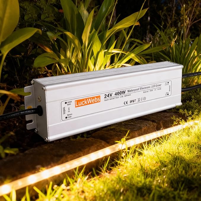 LED Driver 24V400W Waterproof Power Supply AC90-130V to DC24V16.7A Low Voltage IP67 Transformer for Outdoor LED Signage and Advertising Light Boxes and Any 24V DC LED