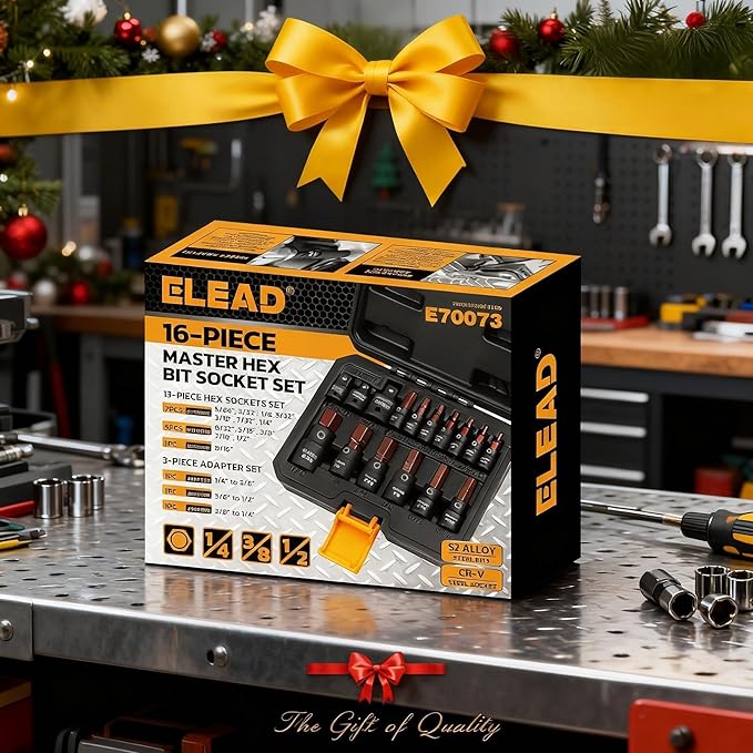 16-Piece SAE Hex Bit Impact Socket Set - Premium S2 Steel 5/64"-9/16" Allen Socket Set with Socket Adapters, 1/4?? 3/8??and 1/2??Drive | Professional Mechanic Garage Tools
