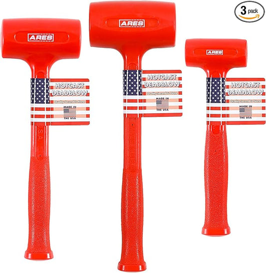 ARES 4131004 – 3-Piece Deadblow Hammer Set - Heavy Heads for Powerful Striking Force – Made in USA Tools for Automotive, Body Work, and Construction