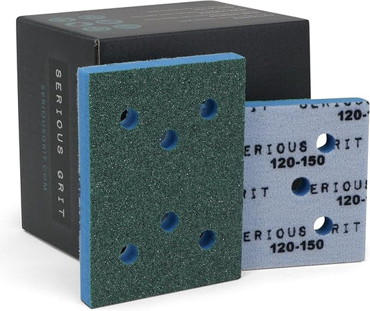 Serious Grit - 3" x 4" Foam Sanding Pads - P120-150 Medium Finish Grit - 10mm Medium Density Foam - Hook & Loop Backing - Fits SurfPrep, Uneeda Ekasand & Mirka 3x4 Sanders ??Made in USA ??10 Pack