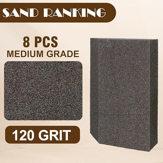 120 Grit Angled Sanding Blocks, Jamiikury Fine Sponge Sand Block Washable and Reusable, Wet & Dry Sandpaper Block for Wood Metal Drywall and Furniture Paint - Pack of 8
