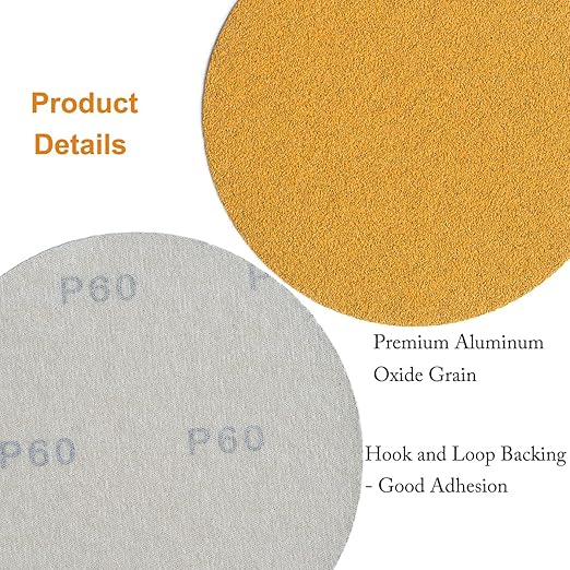 6-Inch No-Hole Hook and Loop Sanding Discs 60-Grit, Random Orbital Sandpaper for Automotive and Woodworking, 100-Pack