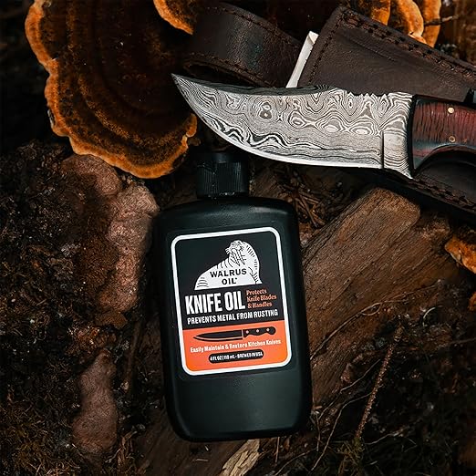 WALRUS OIL - Knife Blade & Wooden Handle Oil, 4 oz Bottle, 100% Natural Ingredients, Food-Contact Safe