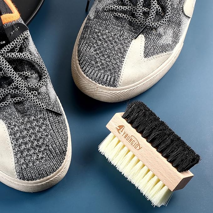YoungJoy Dual Sided Sneaker Shoe Cleaner Brush Set Shoes Clean Brush Kit Horsehair Boar and Plastic Bristles with Microfiber Cloth (C)