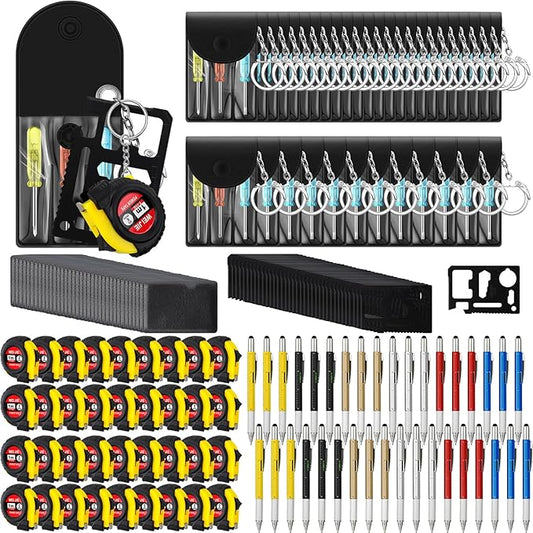 144 Pcs Mini Tape Screwdriver Keychain Set Valentine's Day Men Gifts Bulk Employee Appreciation Gift Bulk Multitool Pen Card for Adult Tool Party (Multicolor)