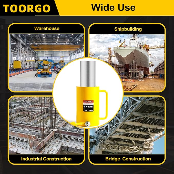 50T 6Inch Stroke Porta Power Single Acting Lifting Cylinder for Shipbuilding, Machinery and Industry,Automatically Retract Split Hydraulic Cylinders Tools, Yellow
