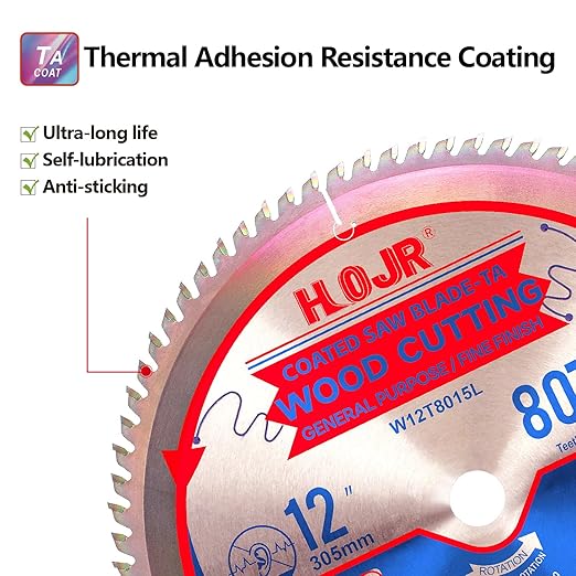 Circular Saw Blades Woodworking TA Series,12" 80 Tooth 1" Arbor, Fine Finish/General Purpose,Special Anti-Thermal Adhesion Coating on Cutting Head -TA,High Finish,Long Life, W12 80T TA