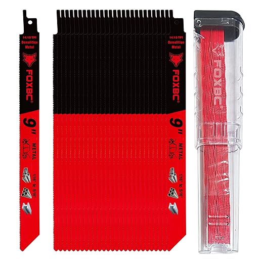 FOXBC 9 Inch 14/18 TPI Reciprocating Saw Blades Demolition for Auto Dismantling, Diablo Sawzall Blade 1/16-5/16 Medium Metals Cutting, Bi-Metal, 25-Pack