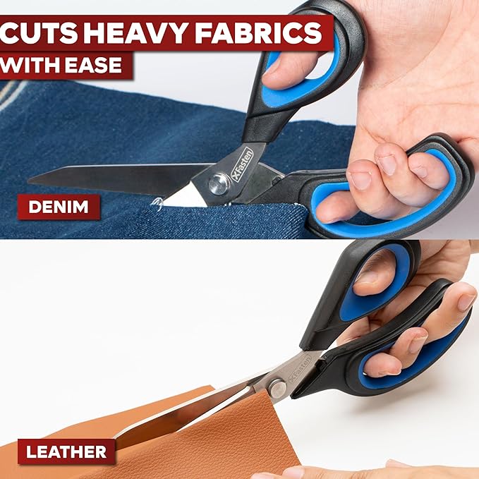 XFasten Sewing Scissors for Fabric Cutting Blue 9.5 Inch Professional Fabric Scissors Sewing | Heavy duty and Large