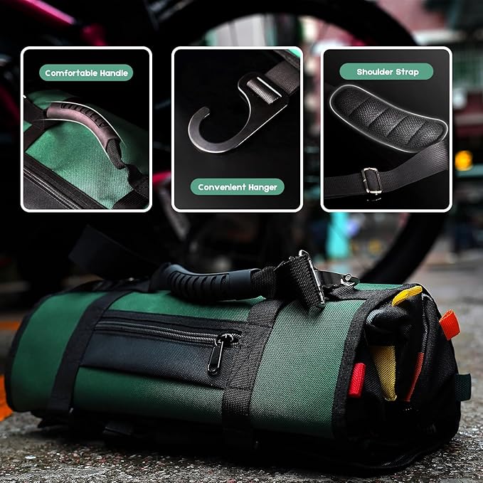 Heavy Duty Roll Up Tool Bag, 5 Zippered Pockets Color Coded (1 Wrench Roll) Tool Wrap Roll Bag, Portable Pouches Carrying Tool Bag for Mechanics