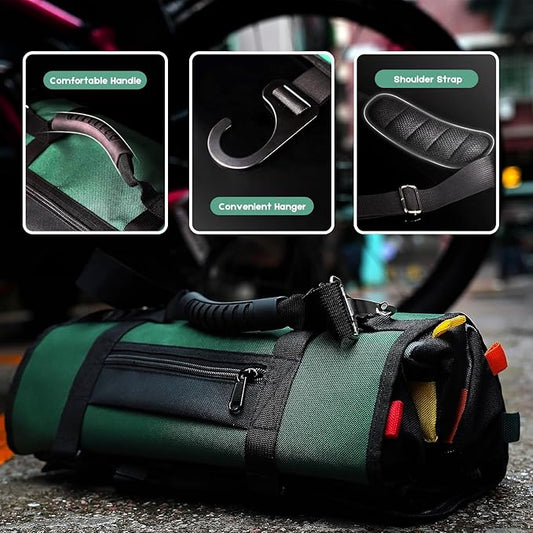 Heavy Duty Roll Up Tool Bag, 5 Zippered Pockets Color Coded (1 Wrench Roll) Tool Wrap Roll Bag, Portable Pouches Carrying Tool Bag for Mechanics
