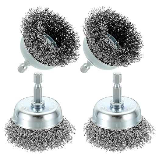 Wire Brush for Drill (2"/50mm) 4Pack, Crimping Steel Wire 0.012" (Carbon Steel) Wire Brush Drill Attachment with 1/4" Hex Shank - for Rust, Cleaning, Deburring on Cast Iron