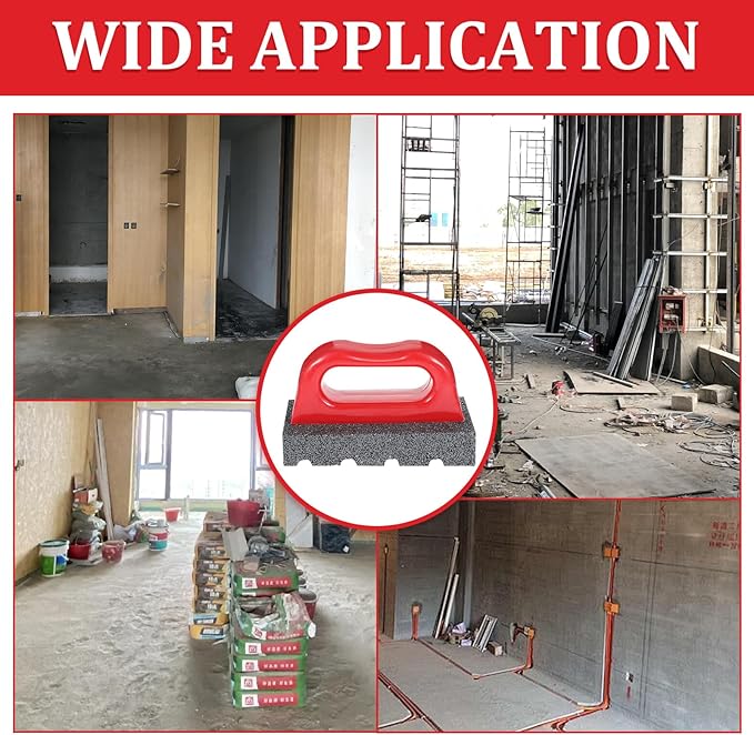 3 Pcs Rub Brick with Handle, Fluted 20-Grit Carbofrax Surface Concrete Tools Masonry Tools Smoothing Cleaning Removing Marks Tool (Red)