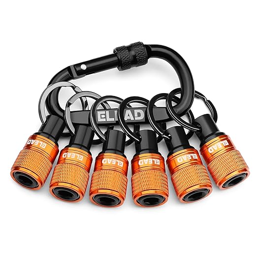 ELEAD 6-Piece Bit Holder Key Chain, 1/4 inch Orange Hex Shank Bit Holders, Quick Release Design with Keychain Carabiner for Nut Driver, Screwdriver & Drill Bits, Tools Gifts for Men