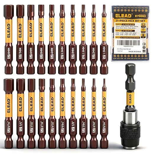 Allen-Wrench Hex Drill Bit Set: 21PCS Durable Impact Allen Key Set, Long-Lasting Strong Magnetic Hex Screwdriver Bit Set, SAE & Metric Size, Mechanic Automotive Furniture DIY Home Repairs