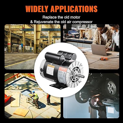 VEVOR 5HP SPL Air Compressor Electric Motor, 230V 17.6Amps, 56 Frame 3450RPM, 5/8" Keyed Shaft, 1.88" Shaft Length, Single Phase, CW/CCW Rotation (Factory Setting is CCW)