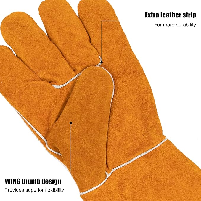 BEETRO Welding Gloves 12 Pairs Cow Leather Forge/Mig/Stick/Tig Welder Heat/Fire Resistant, Mitts for Oven/Grill/Fireplace/Furnace/Stove/Pot Holder/Wood Burner/Animal handling Glove with Soft Lining