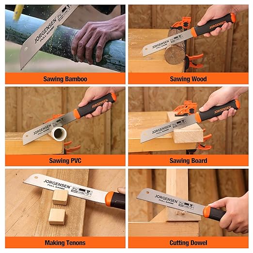 JORGENSEN Japanese Pull Saw, 7.25" Hand Saw Single Edge, 17-TPI SK5 Flexible Blade Handsaws, Flush Cut Saw with Soft Grip Handle for Fine Woodworking & Fast, Precise Cuts