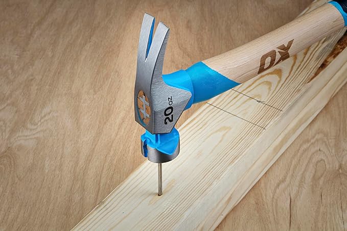 OX Tools Pro 20oz Curved Hickory Handle Hammer with TPR Rubber Hands Grip Hickory Framing Magnetic Nail Starter Curved Axe Handle Milled Face Craftsman Hammer Nail Puller Carpenter Tool OX-P087220