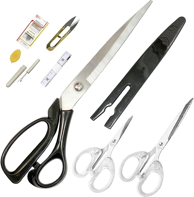 Professional Tailor's Scissors, Heavy Duty Stainless Steel Fabric Cutting Shears, Composite Alloy Blade (Plastic Handle, 10 inches)