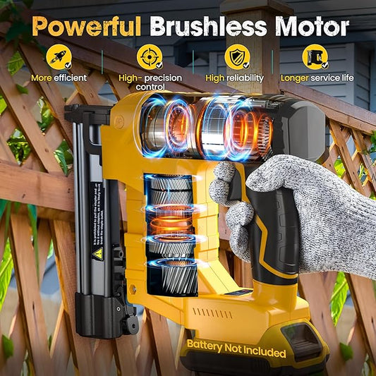 18GA Cordless Brad Nailer & Staple Gun - Compatible with Dewalt 20V Battery - 2-in-1 Brushless Nail Gun with 1000 Nails & Staples - Professional Home Improvement Tool(No Battery)