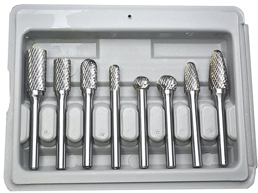 Carbide Burr Set 1/4'' Shank Die Grinder Bits Double Cut Solid Tungsten Carbide Burr Bits for Die Grinder Metal Carving Polishing Drilling Grinding Milling Cutting (8pcs)