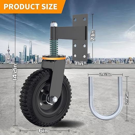 6 Inch Gate Wheel, Made of Fine Iron Solid Rubber, Maximum Weight Capacity 600 Lbs, Corrosion and Rust Resistant for Wood Gates and Metal Pipe Gates (Yellow Upgrade)