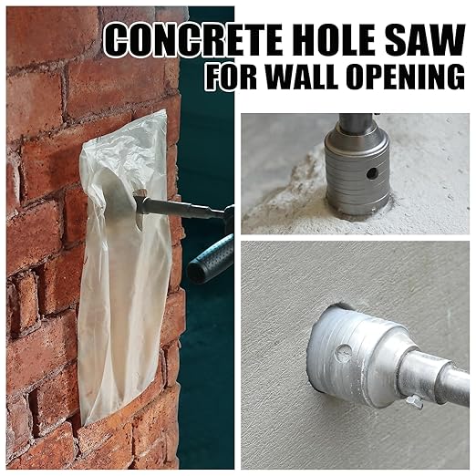 3.5 inch / 90mm Concrete Hole Saw with SDS Plus Shank Connecting Rod, 6.3mm Tungsten Carbide Tip for Concrete, Cement, Brick Wall
