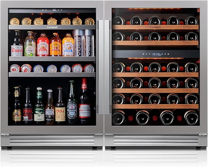 Ca'Lefort Wine Beverage Refrigerator Bundle - 48 Inch 34-65째F Drink Fridge Glass Door, 3 LED Dual Zone Wine Fridge Built-in or Freestanding, Holds 220 Cans and 46 Bottles (11.3 Cu.ft)