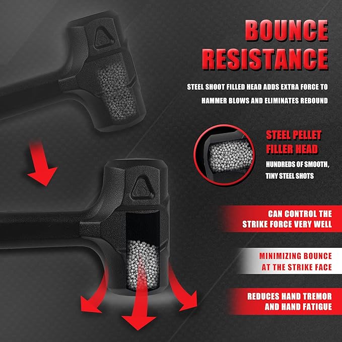 YIYITOOLS 3-Piece Dead Blow Hammer Set,16oz(1LB),32oz(2LB),48oz(3LB),Deadblow Hammers with One-Piece Forged Carbon Steel,Steel Ball-Filled Head,Anti-Vibration Rubber Grip,Spark and Rebound Resistant