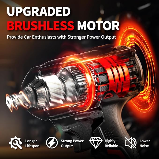 Cordless Impact Wrench 1/2 Inch, 406Ft-lbs (550N. M) Brushless Impact Gun Kit, 3000RPM High Torque Power Impact Wrench, 4.0Ah Battery & Fast Charger, Electric Impact Driver for Car Home