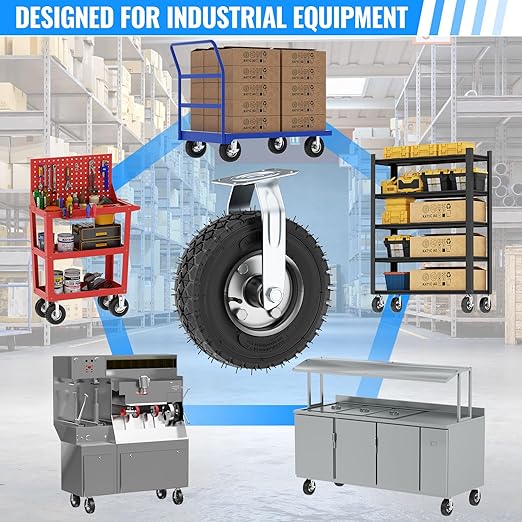 10 inch Casters Wheels, Heavy Duty Casters Set of 4 Load 1300lbs with Brake, Locking Swivel Plate Caster, Industrial Castor Wheels for Workbench, Cart, Trolley, Wagon and Shelves