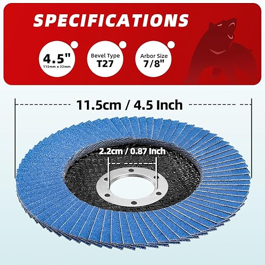50 Pack Zirconia Flap Discs 4.5" x 7/8" T27 for 4 1/2 Inch Angle Grinder 40/60/80/100/120 Grit Multi-Grit Flap Wheels Heavy-Duty Grinding & Sanding Discs for Metal, Wood, Stainless Steel