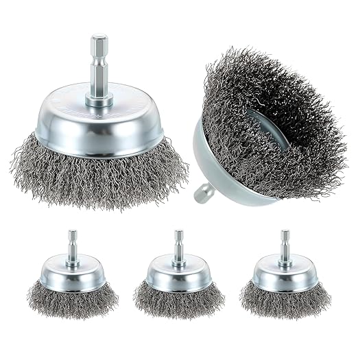 Wire Brush for Drill (3"/75mm) 5Pack, Crimping Steel Wire 0.012" (Carbon Steel) Wire Brush Drill Attachment with 1/4" Hex Shank - for Rust, Cleaning, Deburring on Cast Iron
