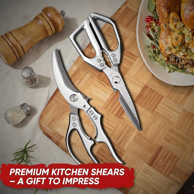 Kitchen Scissors 2-Pack, All-Purpose Heavy Duty Sharp Stainless Steel Shears, Dishwasher Safe Food Scissors for Chicken Bones, Poultry, Herbs & More, Kitchen Shears Set with Bottle Opener