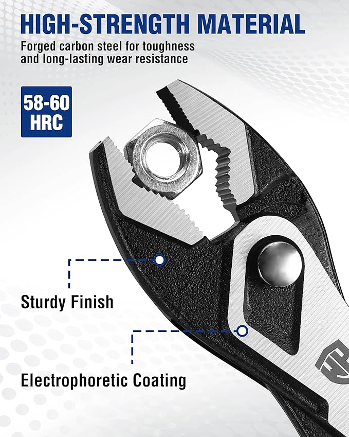 WORKPRO 8.5 Inch Slip Joint Pliers, High Carbon Steel Pliers Tool with 4-Modes Adjustment, TPR Handle, Box-joint Design, Diamond-Grip Jaws with Nail Puller Teeth For Maximum Grip