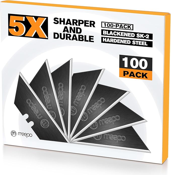 100-Pack Utility Knife Blades, Blackened SK-2 Razor Blades for Box Cutter, Never Rust, Extra Durable