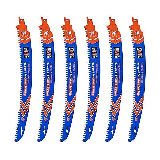 Japanese Teeth Reciprocating Saw Blades 12" 6PCS - Curved Edge Wood Pruning Saw Blades 6TPI for Tree Trimming,Wood Cutting,Cr-V Sabre Saw Pruning Blade
