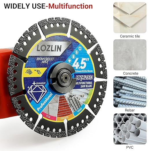 5-Pack 4.5" Diamond Multi-Purpose Saw Blades - Heavy Duty Angle Grinder Discs for Cutting Marble/Quartz/Stone/Tile/Metal/Plastic (Black Teeth, 5)