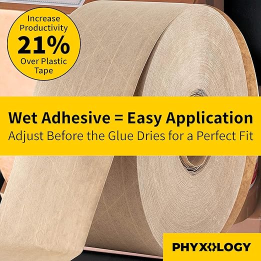 Ultra-Durable Water-Activated Tape for Secure Packing 2Pk. 2.75 in 450 Ft Brown Kraft Gum Tape Provides Heavy Duty Adhesive for Packaging and Shipping. Fiberglass Reinforced for Extra Strong Bond.