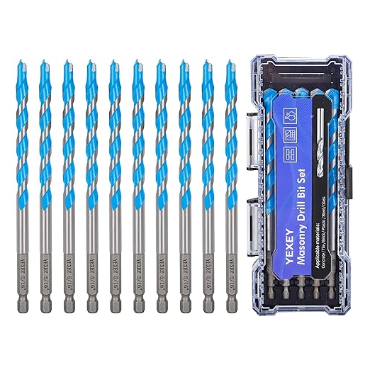 10PCS 5/16" Masonry Concrete Drill Bit Set,Tungsten Carbide Drill Bit Tip,Hex Shank Drill Bits Set for Tile,Brick,Marble,Plastic,Cement,Wood,Glass etc.