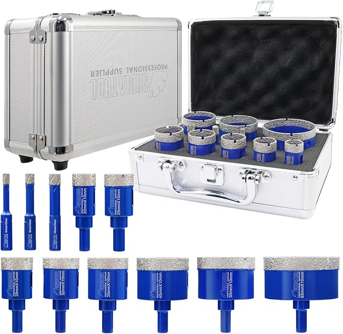 SHDIATOOL Diamond Drill Core Bits Set for Porcelain Triangle Shank Hole Saw Cutter for Tile Marble Ceramic Granite on Drill Machine 11pieces(6/8/10/20/25/28/32/35/45/50/65MM)