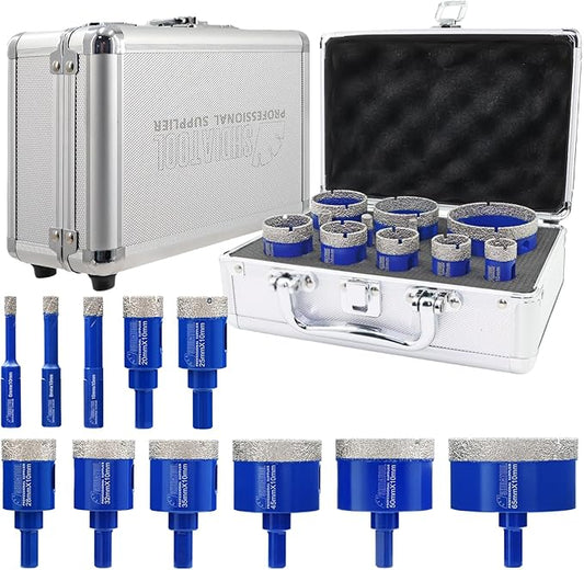 SHDIATOOL Diamond Drill Core Bits Set for Porcelain Triangle Shank Hole Saw Cutter for Tile Marble Ceramic Granite on Drill Machine 11pieces(6/8/10/20/25/28/32/35/45/50/65MM)
