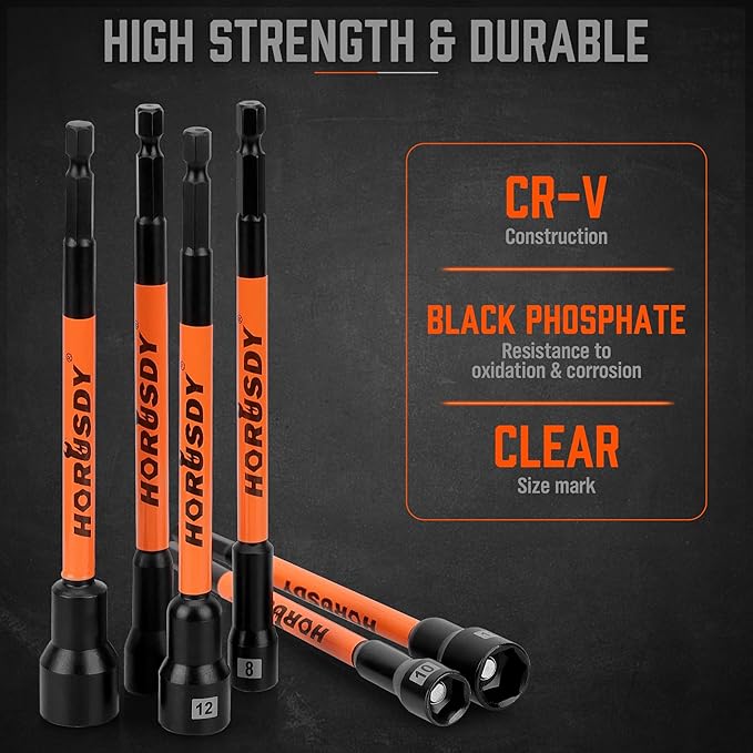 HORUSDY 18Pcs Nut Driver Set SAE and Metric, Impact Magnetic Nut Driver for impact drill, 6 Inch Extra Long Nut Drivers, Cr-V Steel 1/4" Hex Shank Quick Change, with Storage Case